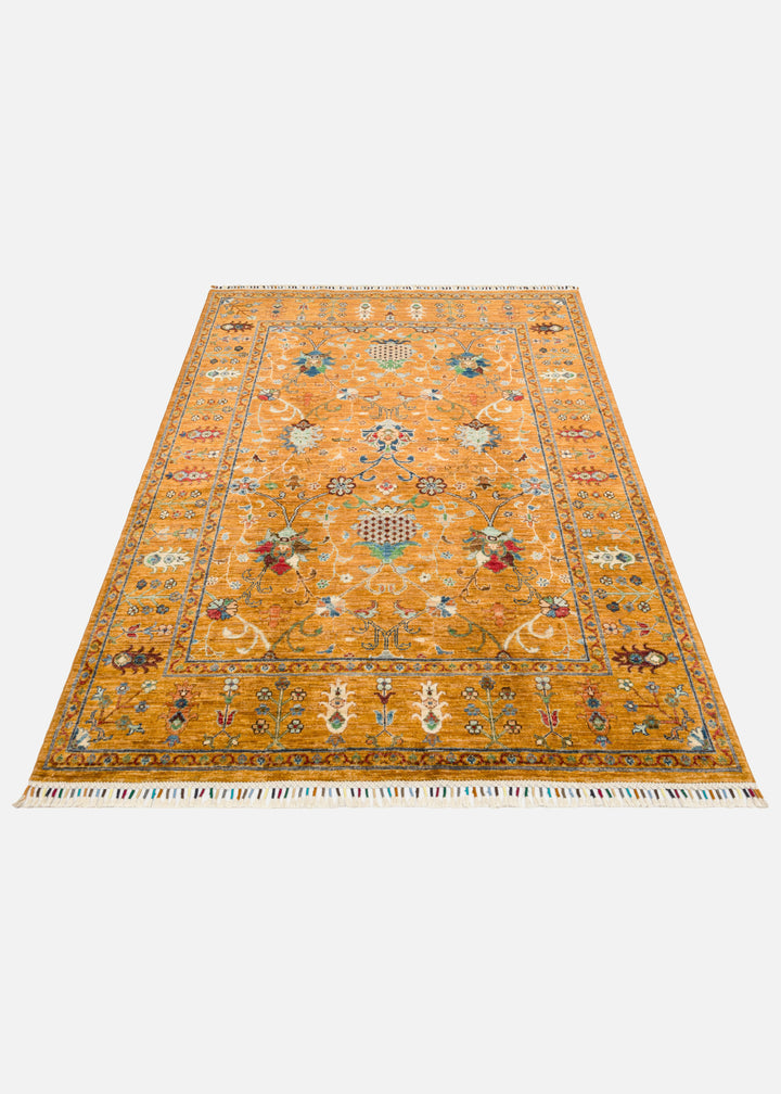 El dokuma Afgan halı safran nar çiçeği desenli 153x211 cm stüdyo çekimi