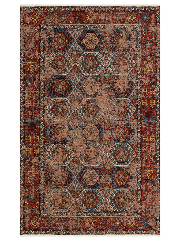 Kapadokya Antik Desenli Oturma Odası Salon Mutfak Koridor Yıkanabilir Kaymaz Tabanlı Kilim 03 MULTY