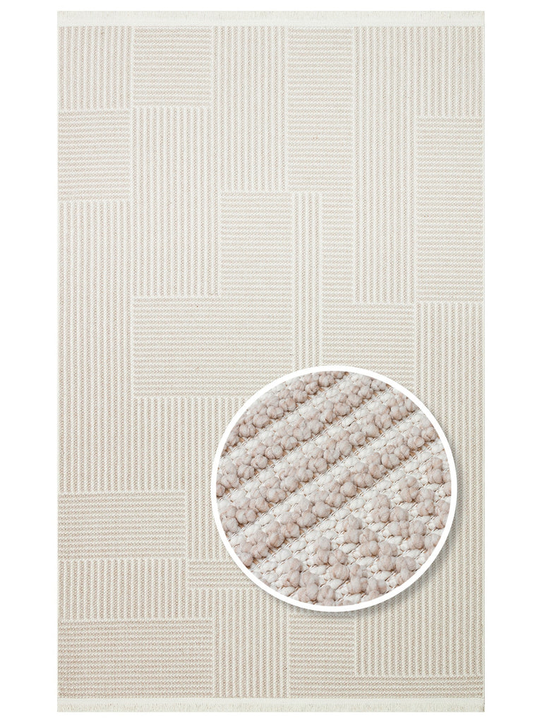 Mali Yumuşak Tuşeli Örgü Dokuma Oturma Odası Koridor Antre Yatak Odası Modern Halı 12 BEIGE WHITE