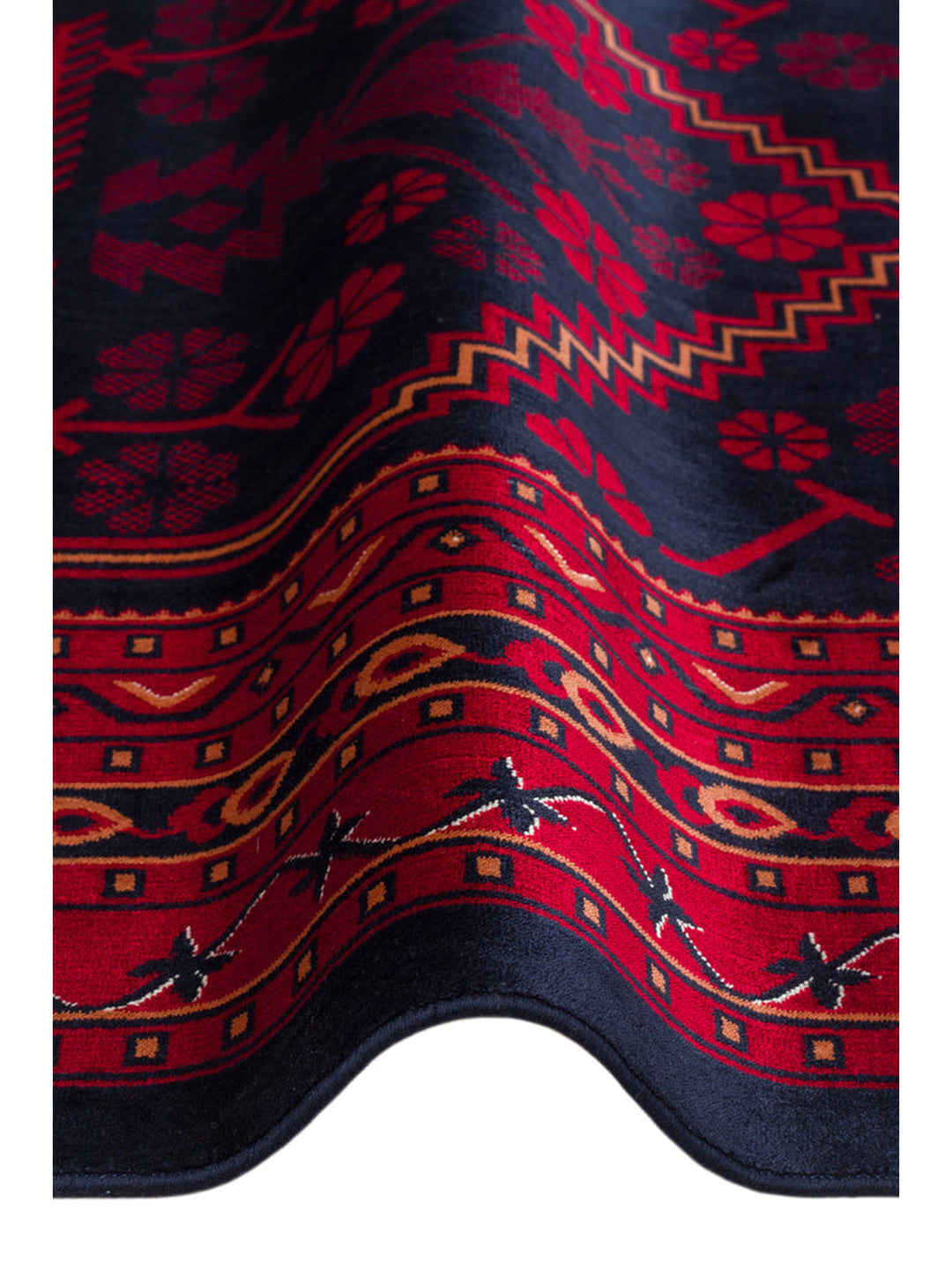 Paghman Serisi Afgan Desenli Viskon Sık Dokuma Kaymaz Tabanlı İnce Makine Halısı 01 NAVY