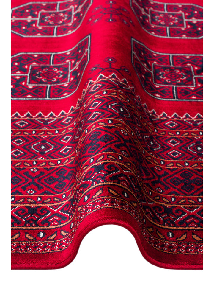 Paghman Serisi Afgan Desenli Viskon Sık Dokuma Kaymaz Tabanlı İnce Makine Halısı 02 RED