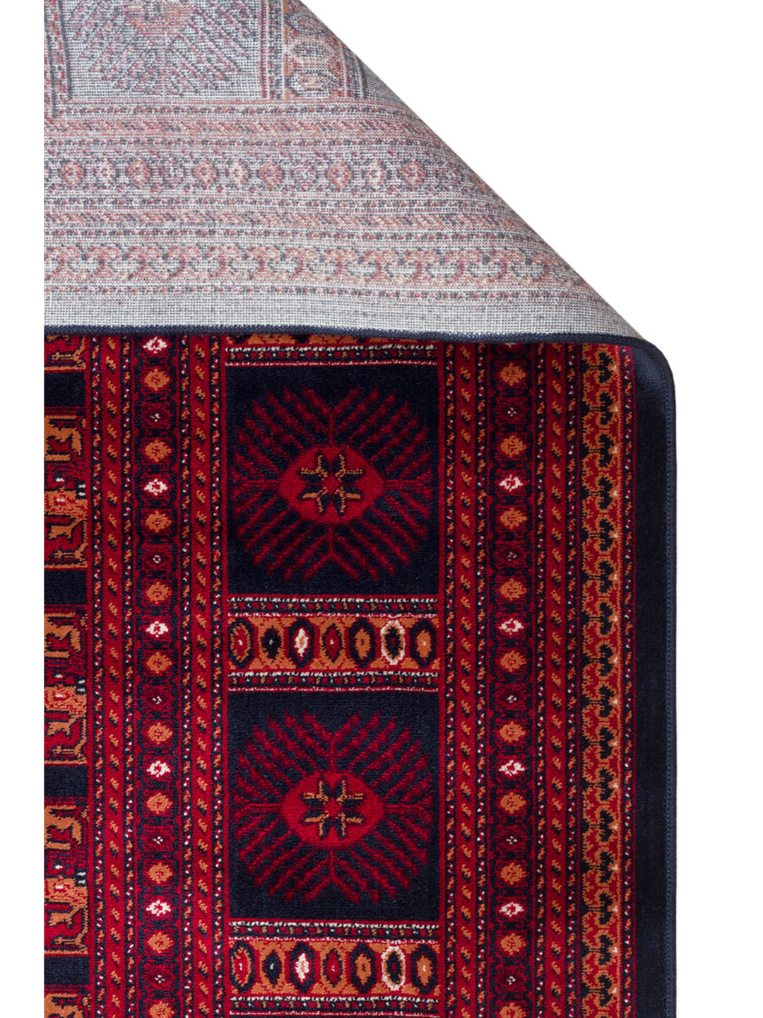 Paghman Serisi Afgan Desenli Viskon Sık Dokuma Kaymaz Tabanlı İnce Makine Halısı 03 NAVY