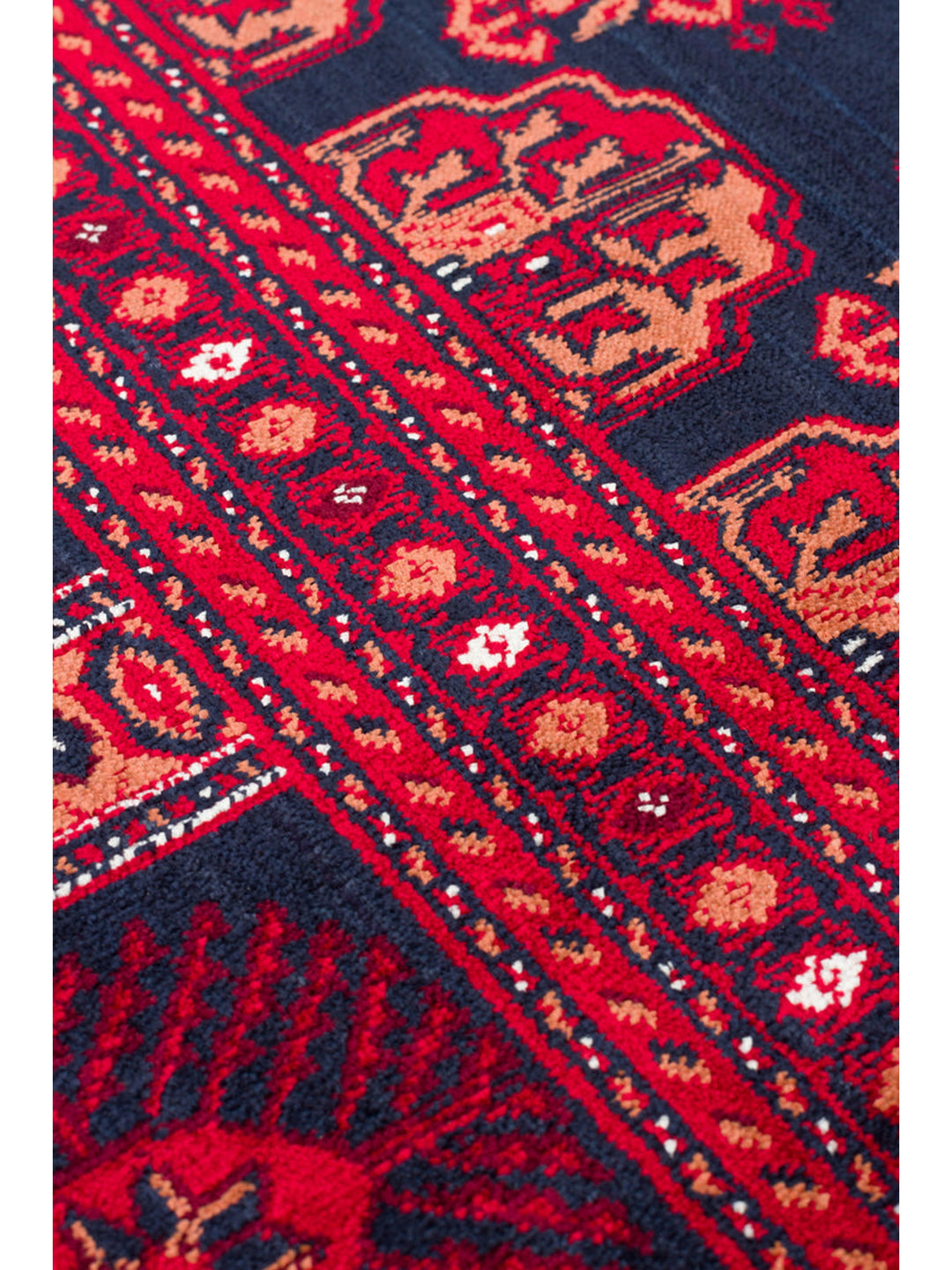 Paghman Serisi Afgan Desenli Viskon Sık Dokuma Kaymaz Tabanlı İnce Makine Halısı 03 NAVY