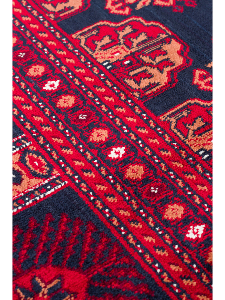 Paghman Serisi Afgan Desenli Viskon Sık Dokuma Kaymaz Tabanlı İnce Makine Halısı 03 NAVY