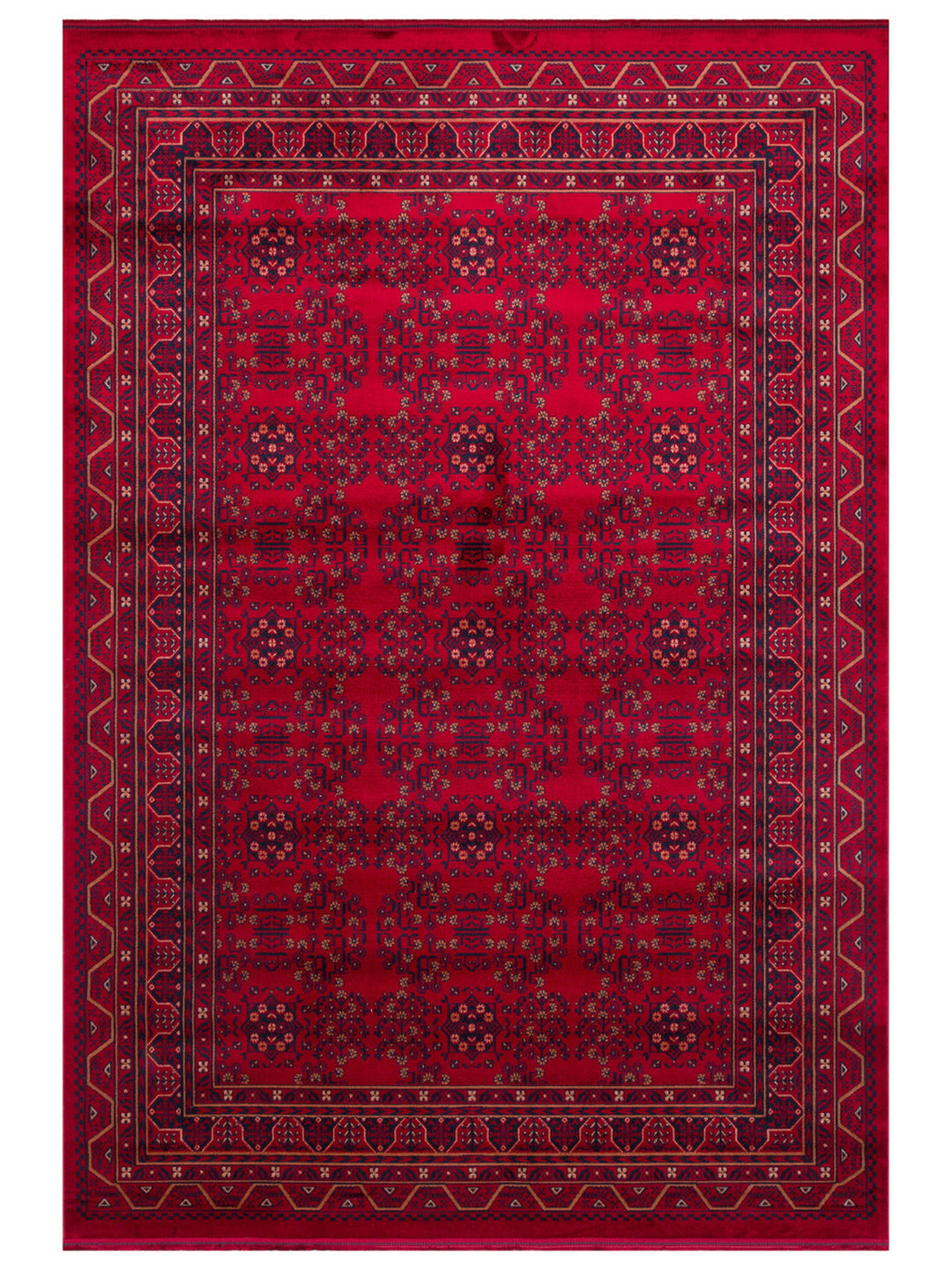Paghman Series Afghan Patterned Viscose Dense Woven Non-Slip Based Thin Machine-Made Carpet 04 RED