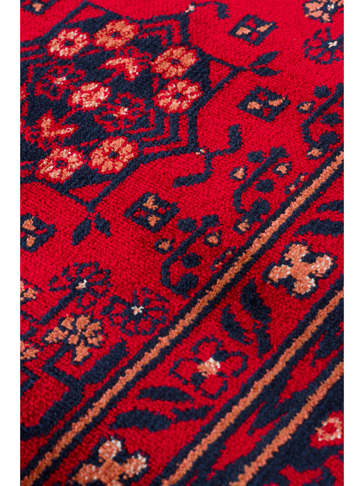 Paghman Series Afghan Patterned Viscose Dense Woven Non-Slip Based Thin Machine-Made Carpet 04 RED