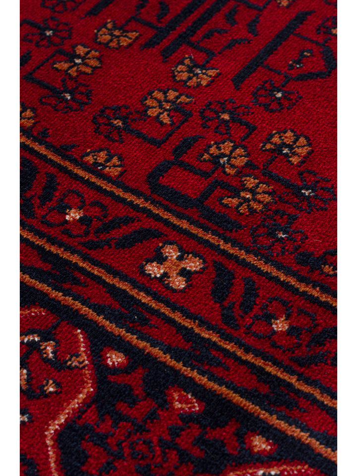 Paghman Series Afghan Patterned Viscose Dense Woven Non-Slip Based Thin Machine-Made Carpet 04 RED