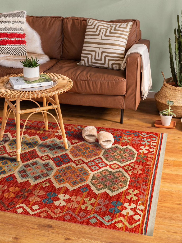 Rota Yıkanabilir, Çift Taraflı Kullanıma Uygun Yumuşak Tuşeli Otantik Kilim 03 RED