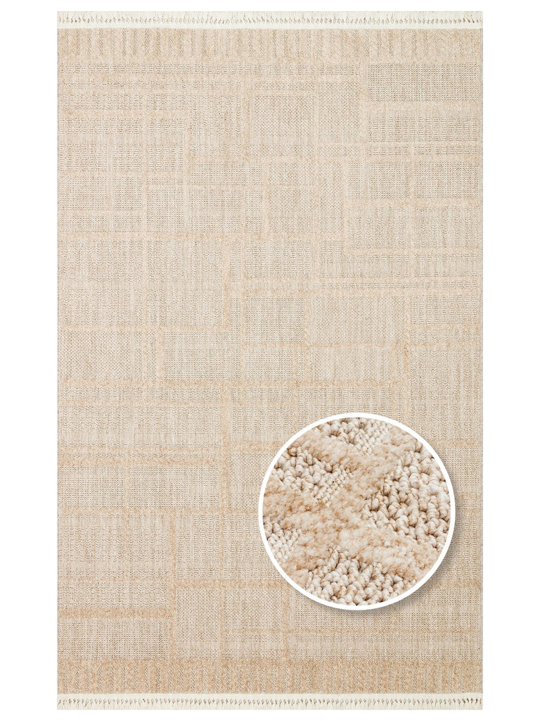 Style Hav Toz Vezmez Yumuşak Dokulu Oturma Odası Salon Koridor Antre Modern Halı 03 BEIGE