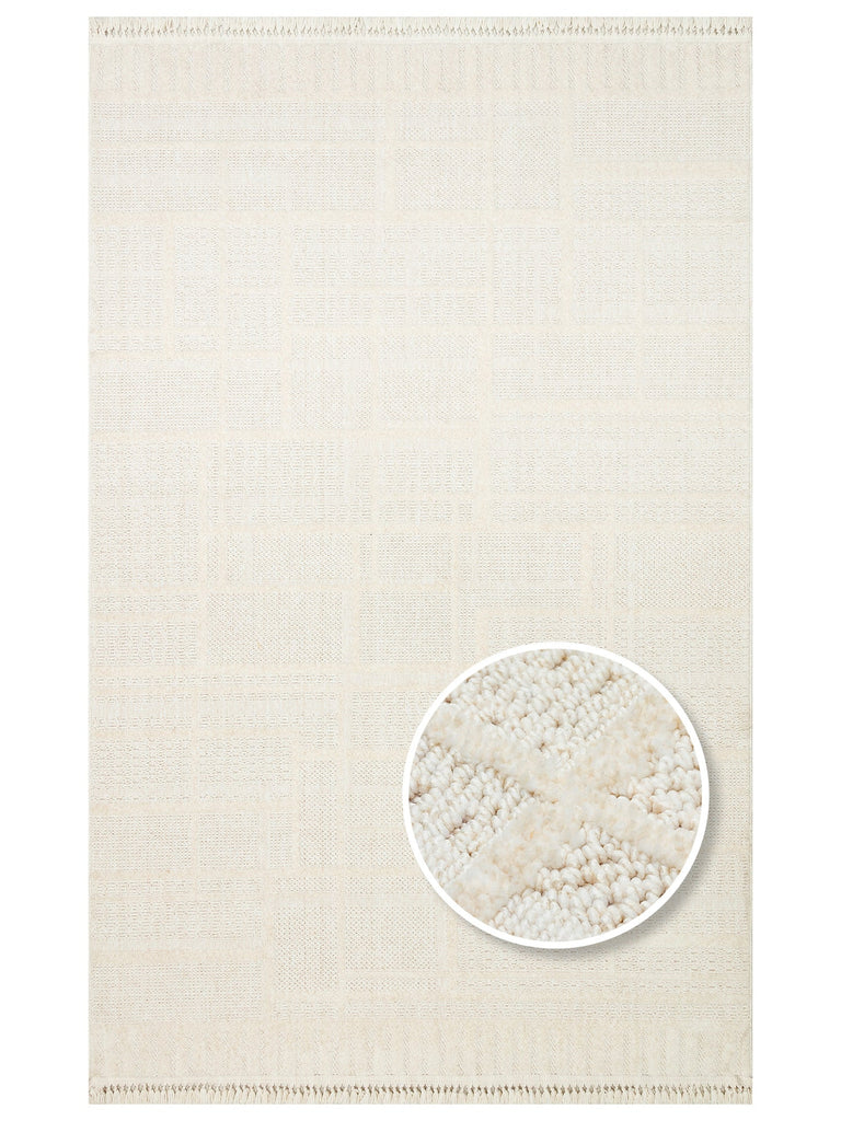 Style Hav Toz Vezmez Yumuşak Dokulu Oturma Odası Salon Koridor Antre Modern Halı 03 WHITE