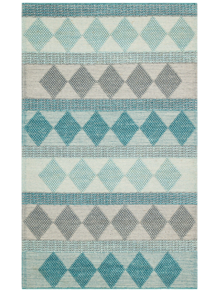 Woolstar %100 Naturel Kazak Desenli Salon Oturma Odası Koridor Antre El Dokuma Örgü Halı JD 01 BLUE