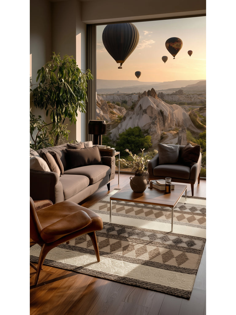 Woolstar %100 Naturel Kazak Desenli Salon Oturma Odası Koridor Antre El Dokuma Örgü Halı JD 01 GREY