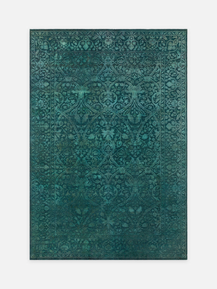 El dokuma Hindistan Jaipur halı Deniz Mavisi 185x274 cm kuşbakışı üstten görünüm