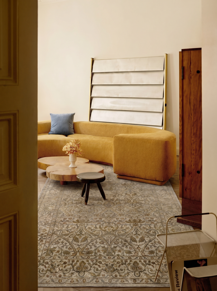 El Dokuma Halı Tek Parça Yün ve İpek Jaipur Klasik Arabesk Salon Oturma Odası Orta Gri - Carpetdocia - kusbakisi