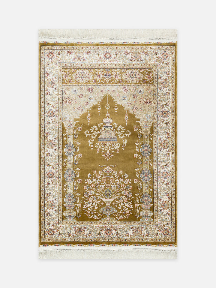 Topkapı Seccade Klasik Desenli Yüksek Kalite Özel Işıltılı Hediyelik Çeyizlik Namazlık 01 GOLD - Carpetdocia - kusbakisi