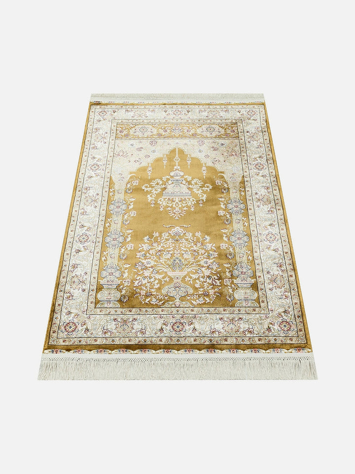 Topkapı Seccade Klasik Desenli Yüksek Kalite Özel Işıltılı Hediyelik Çeyizlik Namazlık 01 GOLD - Carpetdocia