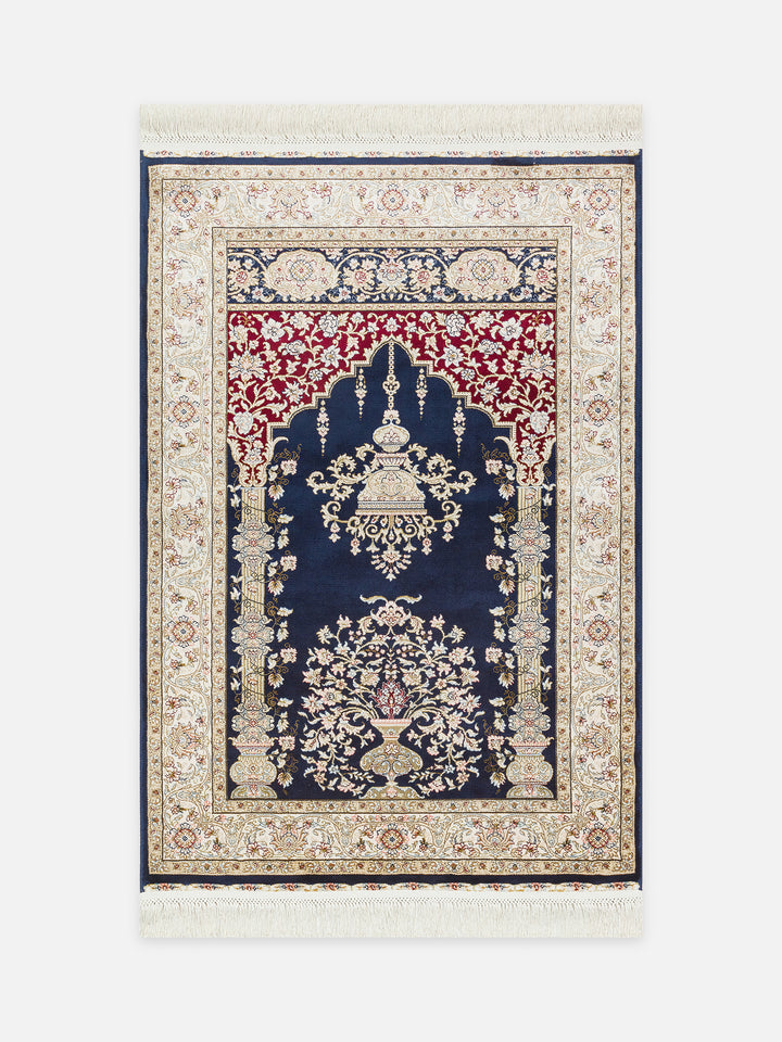 Topkapı Seccade Klasik Desenli Yüksek Kalite Özel Işıltılı Hediyelik Çeyizlik Namazlık 01 NAVY - Carpetdocia - kusbakisi