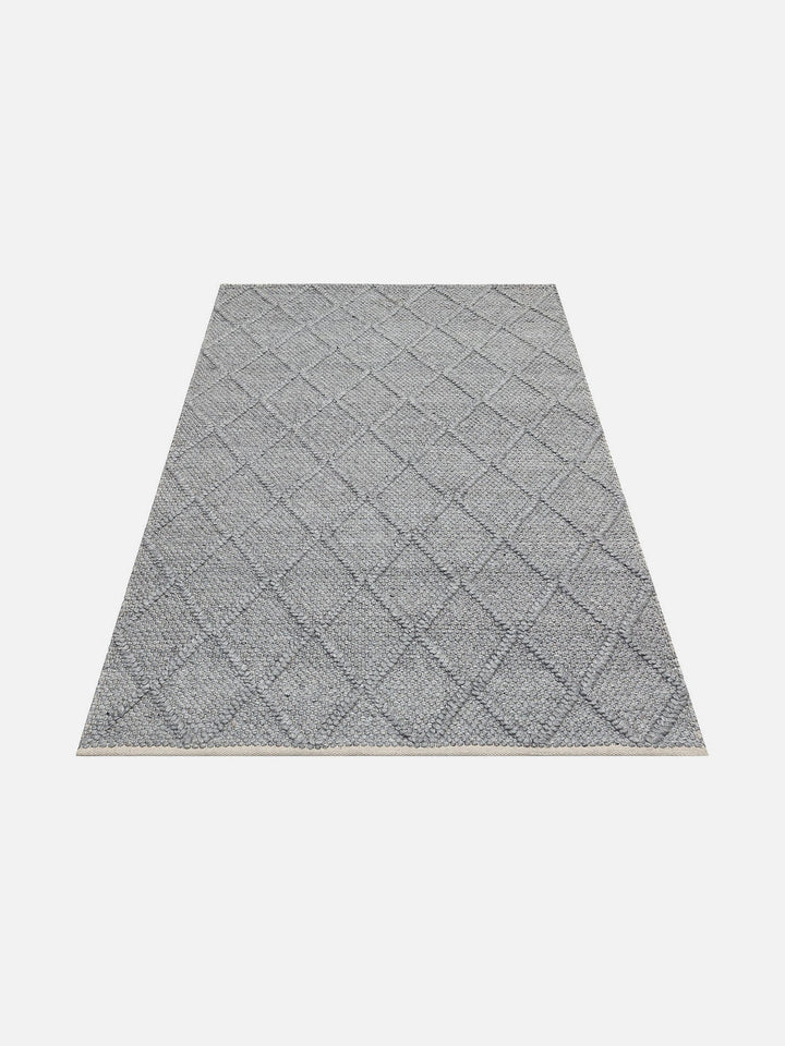 Woolstar %100 Naturel Kazak Desenli Salon Oturma Odası Koridor Antre El Dokuma Örgü Halı DIAMONDGREY - Carpetdocia