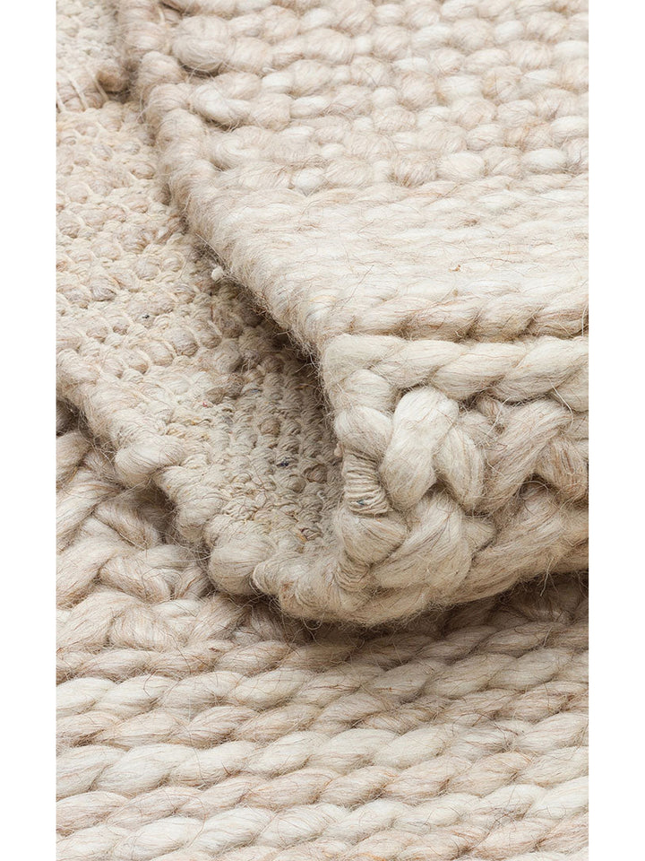 Woolstar %100 Naturel Kazak Desenli Salon Oturma Odası Koridor Antre El Dokuma Örgü Halı J352 BEIGE - Carpetdocia