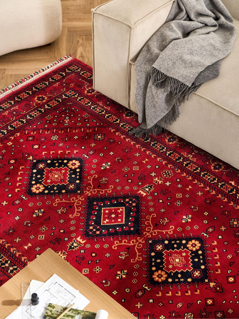 Kabul Afghan Yagcibedir Patterned Handcrafted Tensel Usak Carpet Produced on Special Looms 961 RED