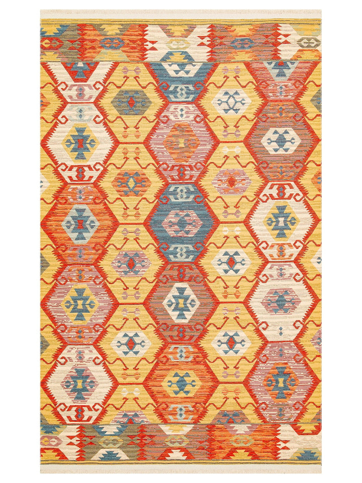 Rota Washable, Double-Sided Usable Soft Touch Authentic Kilim 06 RED