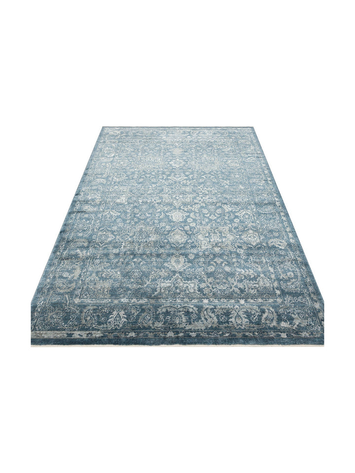 Çırağan 100% Natural Special Shiny Handcrafted Tencel Uşak Carpet Produced on Special Looms 02 NAVY