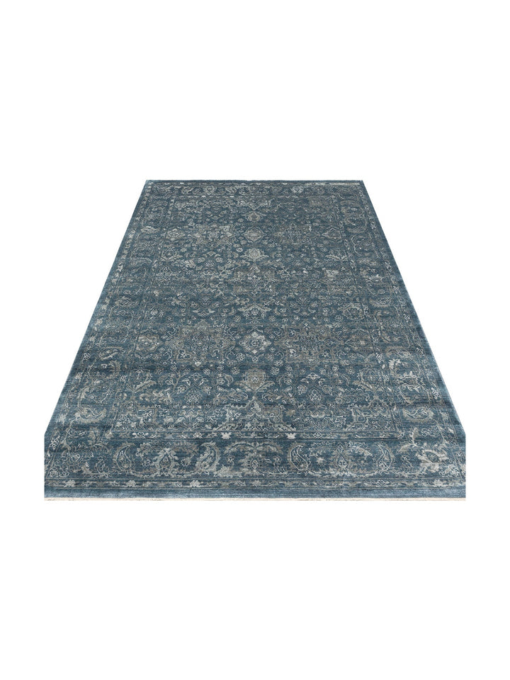Çırağan 100% Natural Special Shiny Handcrafted Tencel Uşak Carpet Produced on Special Looms 02 NAVY