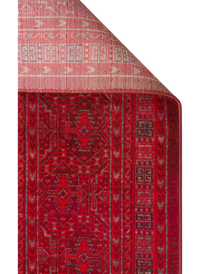 Nil Series Ethnic and Modern Patterned Colorful Fringed Living Room Kitchen Carpet 17 RED