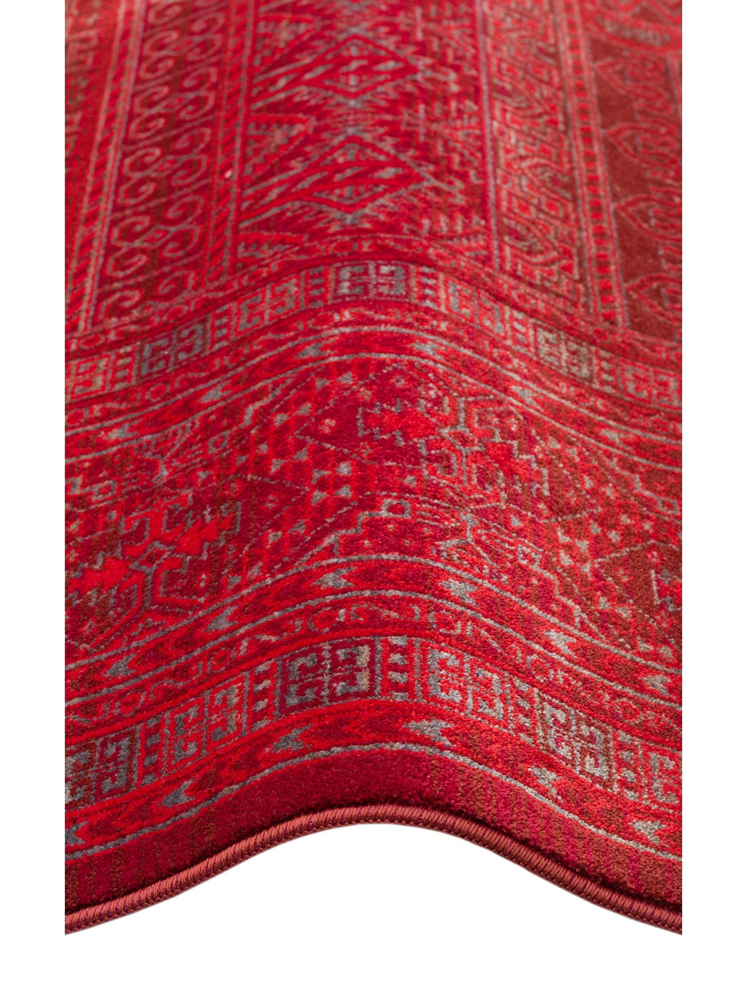 Nil Series Ethnic and Modern Patterned Colorful Fringed Living Room Kitchen Carpet 17 RED