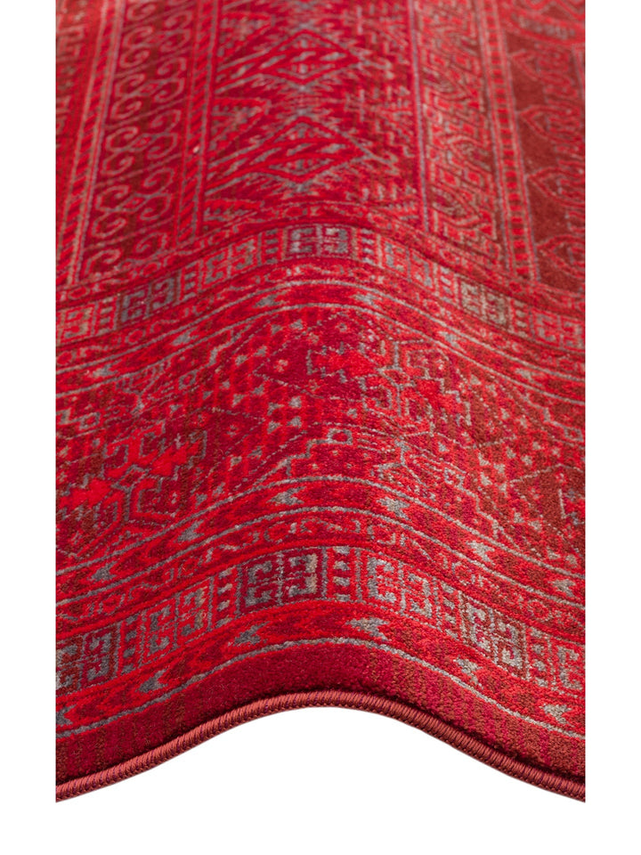 Nil Series Ethnic and Modern Patterned Colorful Fringed Living Room Kitchen Carpet 17 RED