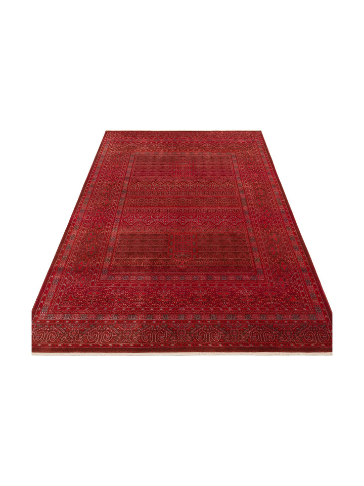 Nil Series Ethnic and Modern Patterned Colorful Fringed Living Room Kitchen Carpet 17 RED
