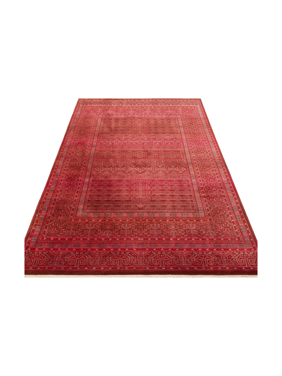Nil Series Ethnic and Modern Patterned Colorful Fringed Living Room Kitchen Carpet 17 RED