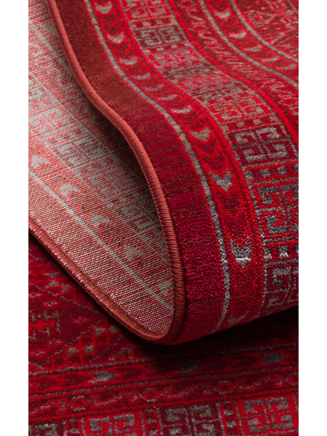 Nil Series Ethnic and Modern Patterned Colorful Fringed Living Room Kitchen Carpet 17 RED
