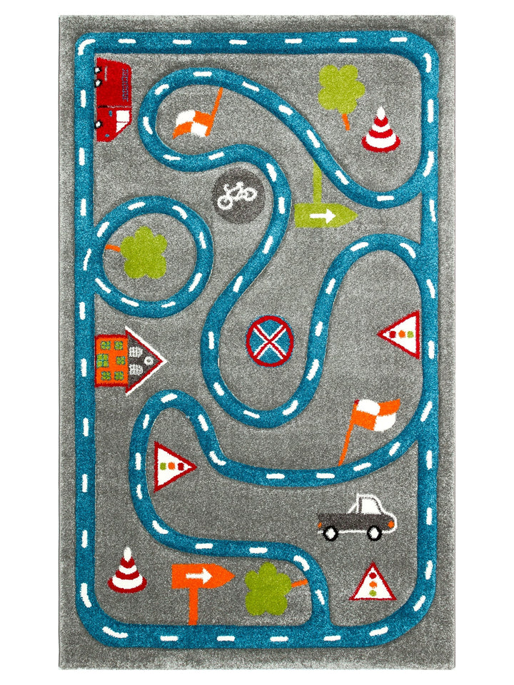 Carpetdocia Kids Fun Car Racing Themed Children's Carpet 19 GREY BLUE