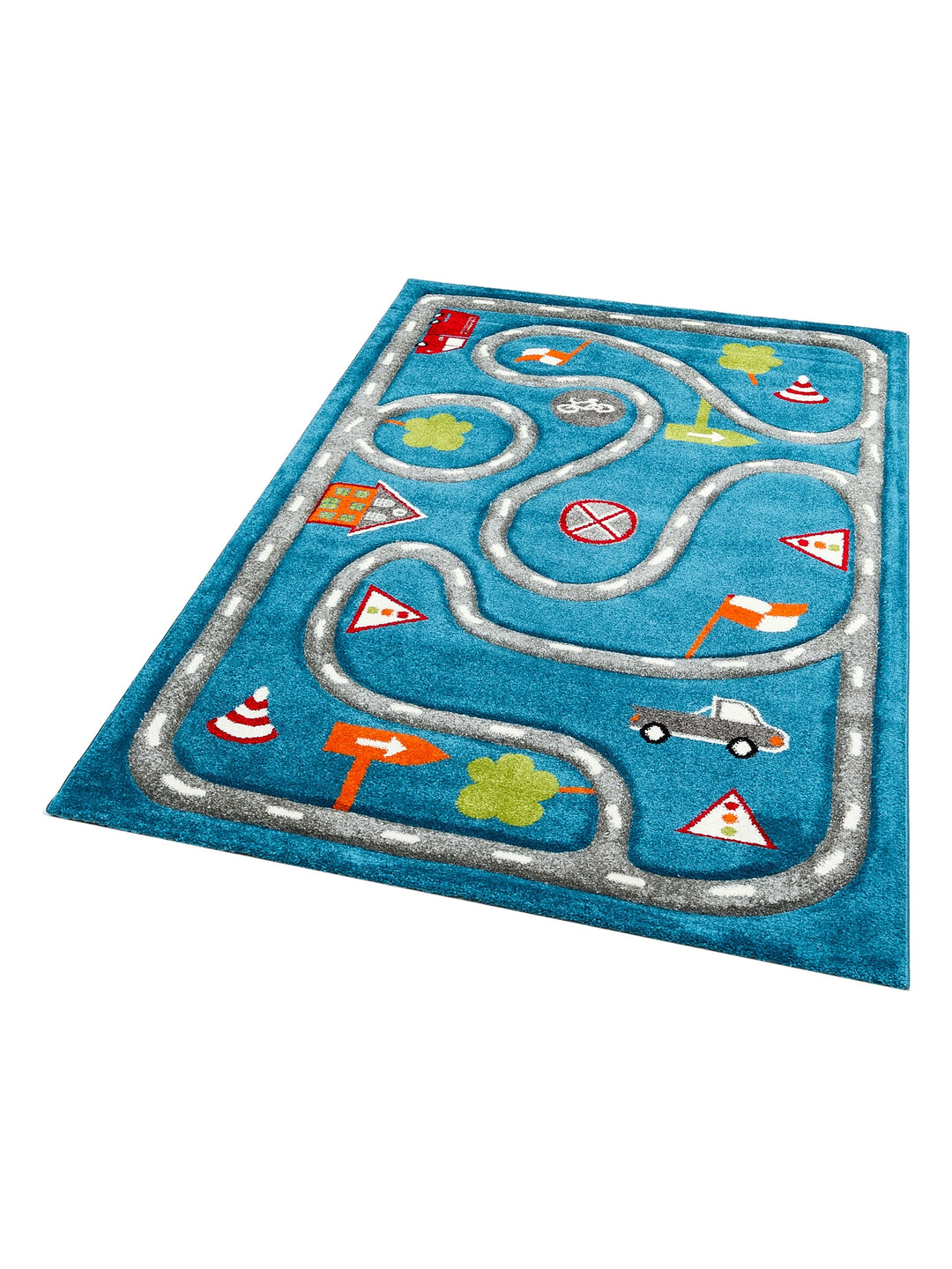 Carpetdocia Kids Fun Car Racing Themed Children's Carpet 19 BLUE GREY