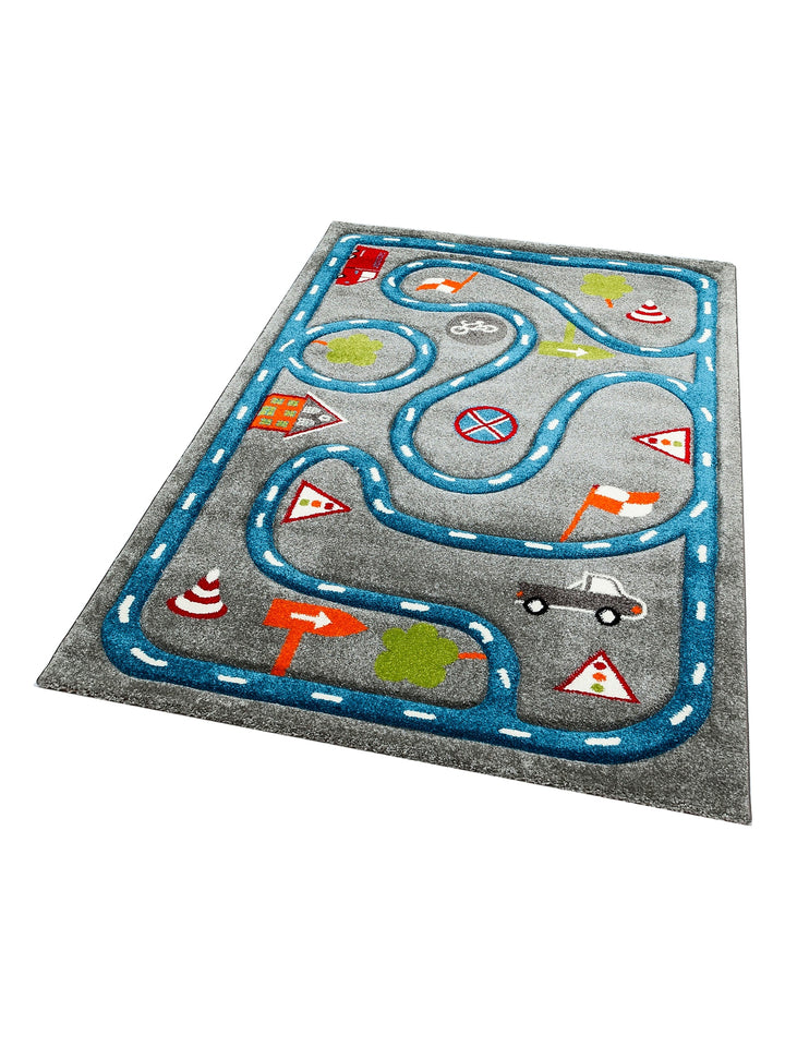 Carpetdocia Kids Fun Car Racing Themed Children's Carpet 19 GREY BLUE