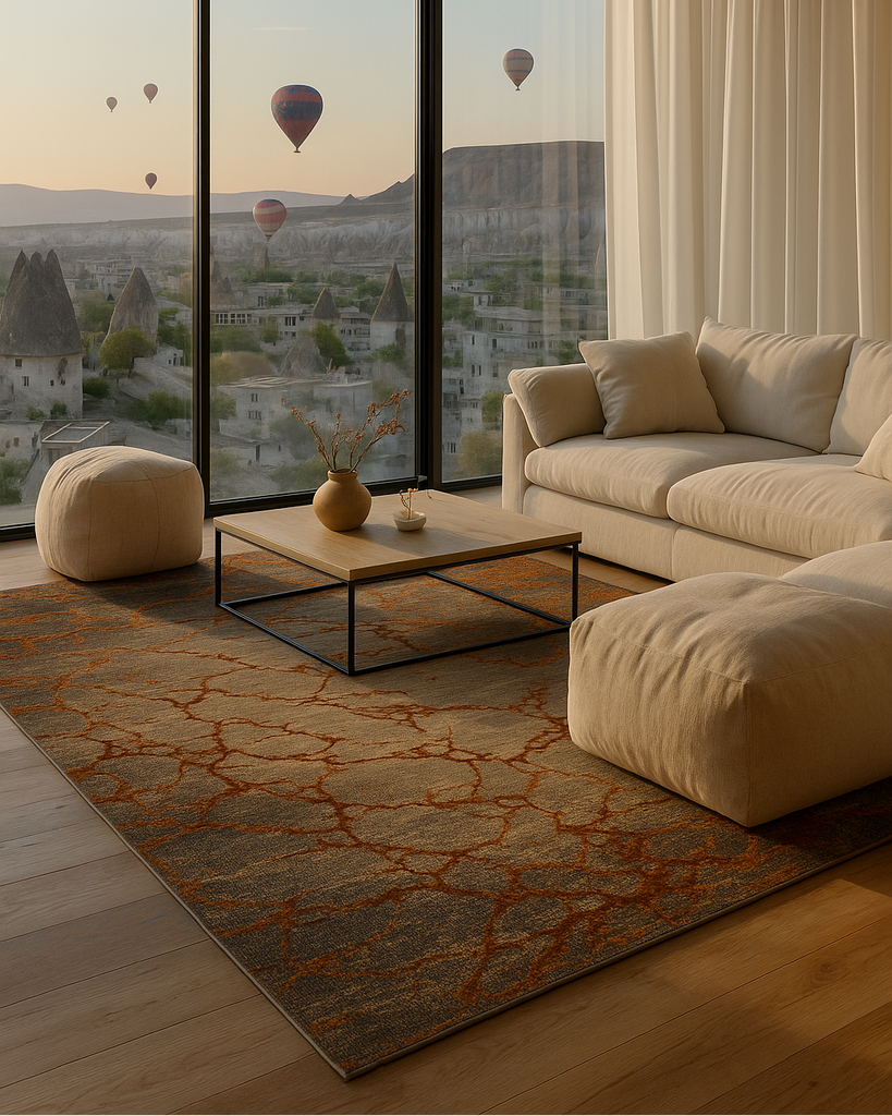 Göreme Serisi Yüksek Alçak Dokulu Yüksek Kaliteli Sık Dokuma Modern Salon Halısı 01 COPPER