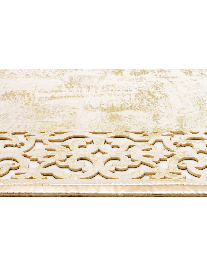 Engraving Classic and Modern Processing and Carving Shiny Bordered Artificial Leather Carpet 01 CREAM GOLD