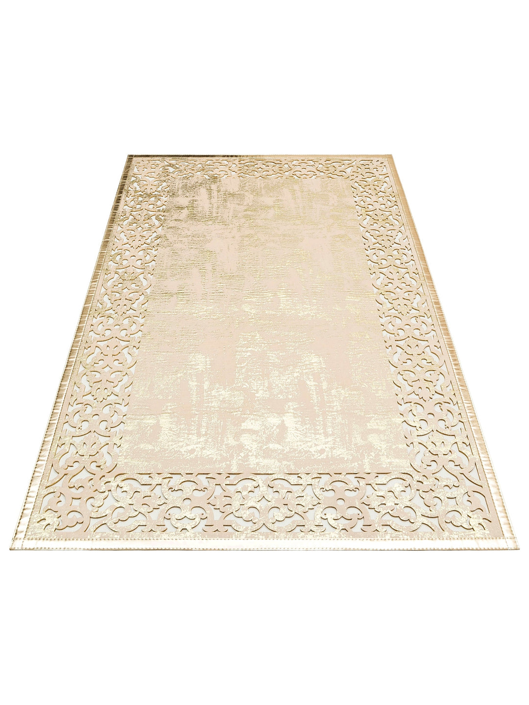 Engraving Classic and Modern Processing and Carving Shiny Bordered Artificial Leather Carpet 01 CREAM GOLD