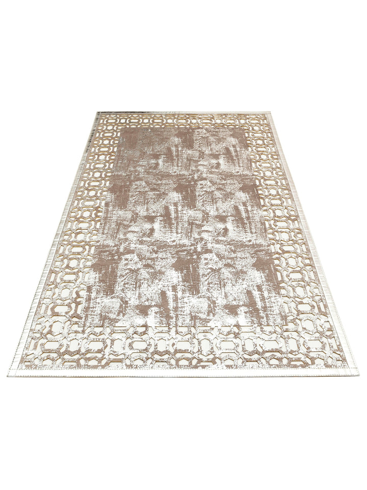 Engraving Classic and Modern Processing and Carving Shiny Bordered Artificial Leather Carpet 02 GREY SILVER