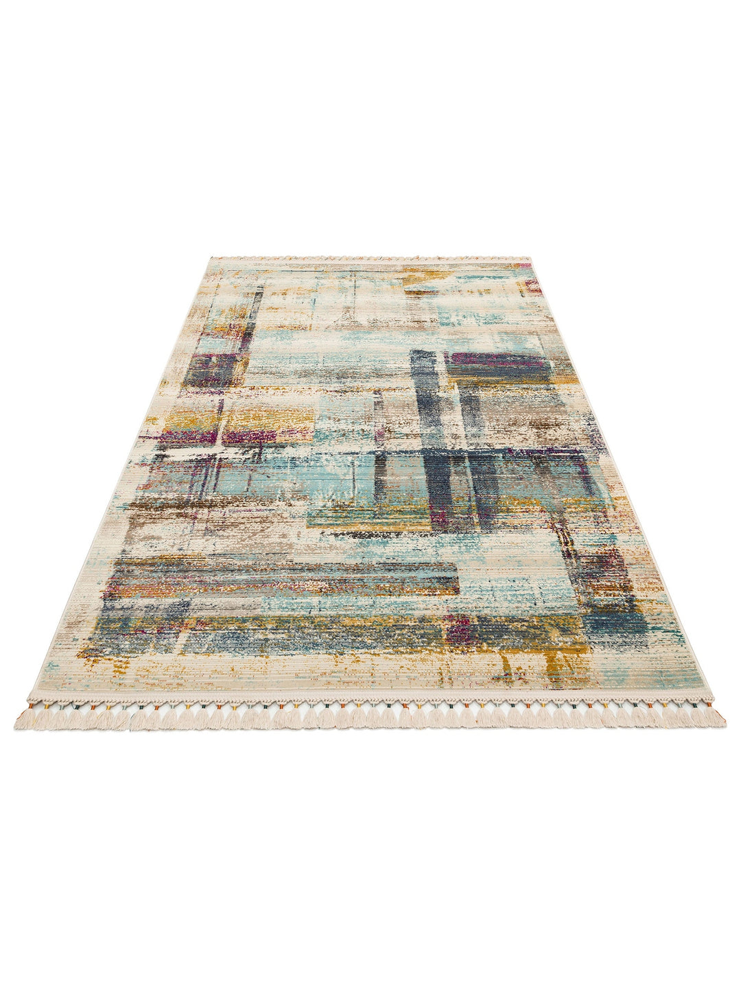 Nil Series Ethnic and Modern Patterned Colorful Fringed Living Room Kitchen Carpet 01 MULTY