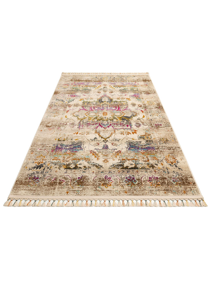 Nil Series Ethnic and Modern Patterned Colorful Fringed Living Room Kitchen Carpet 06 MULTY