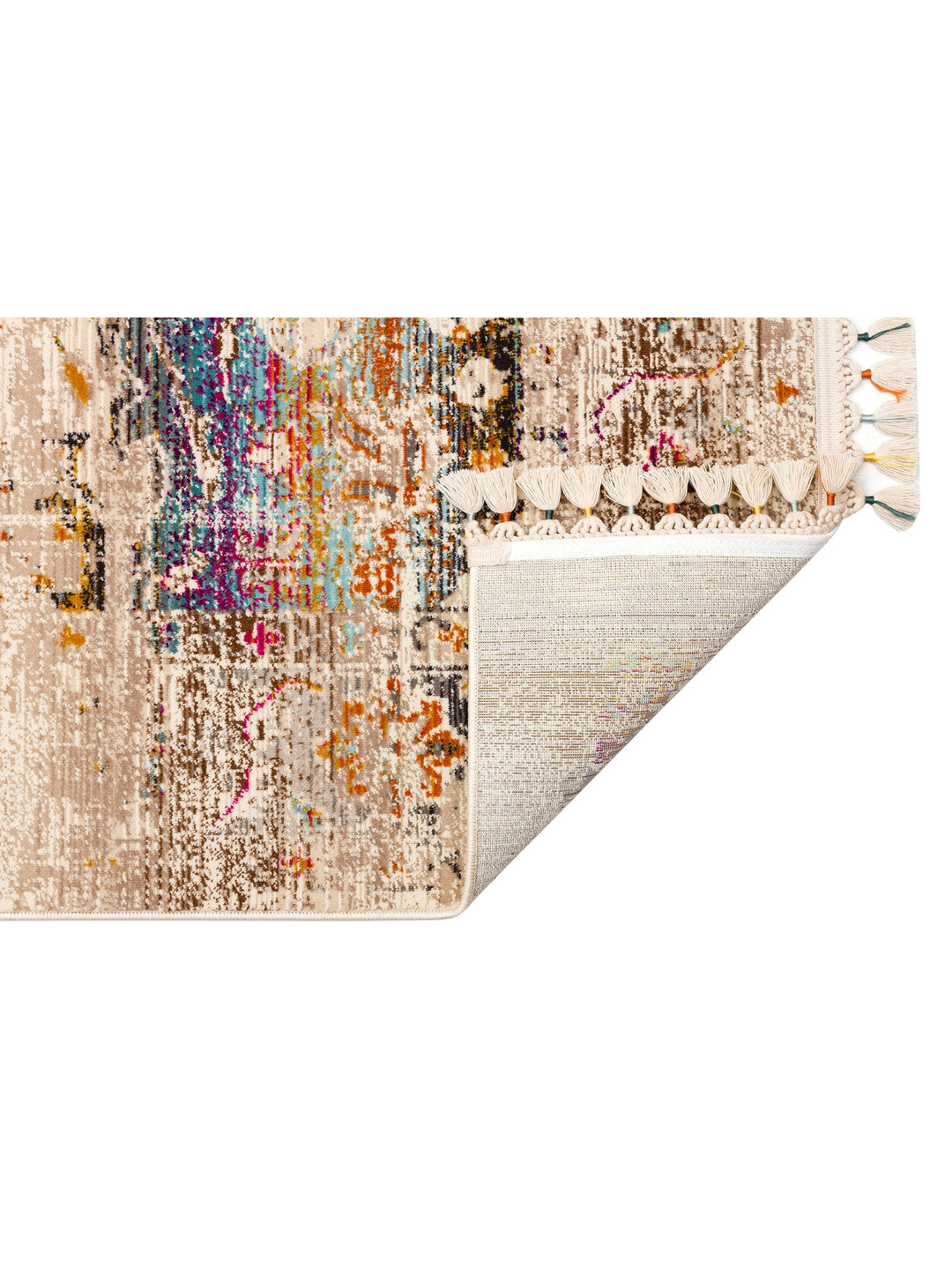 Nil Series Ethnic and Modern Patterned Colorful Fringed Living Room Kitchen Carpet 06 MULTY