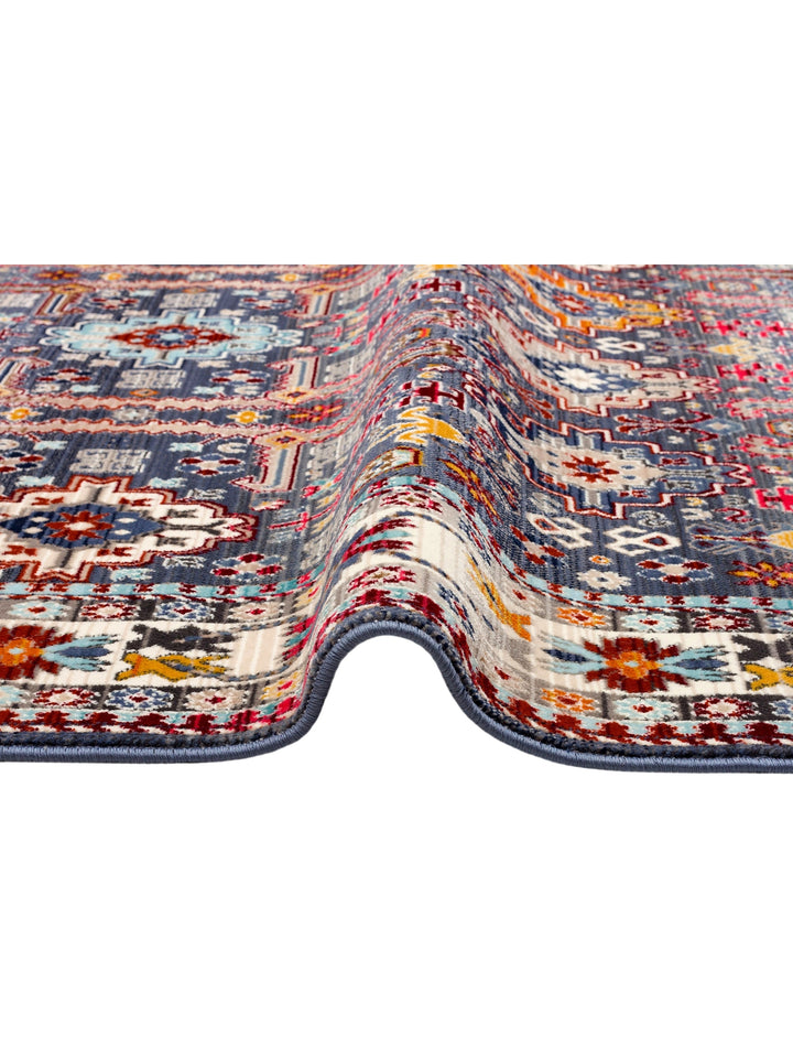 Nil Series Ethnic and Modern Patterned Colorful Fringed Living Room Kitchen Carpet 07 MULTY