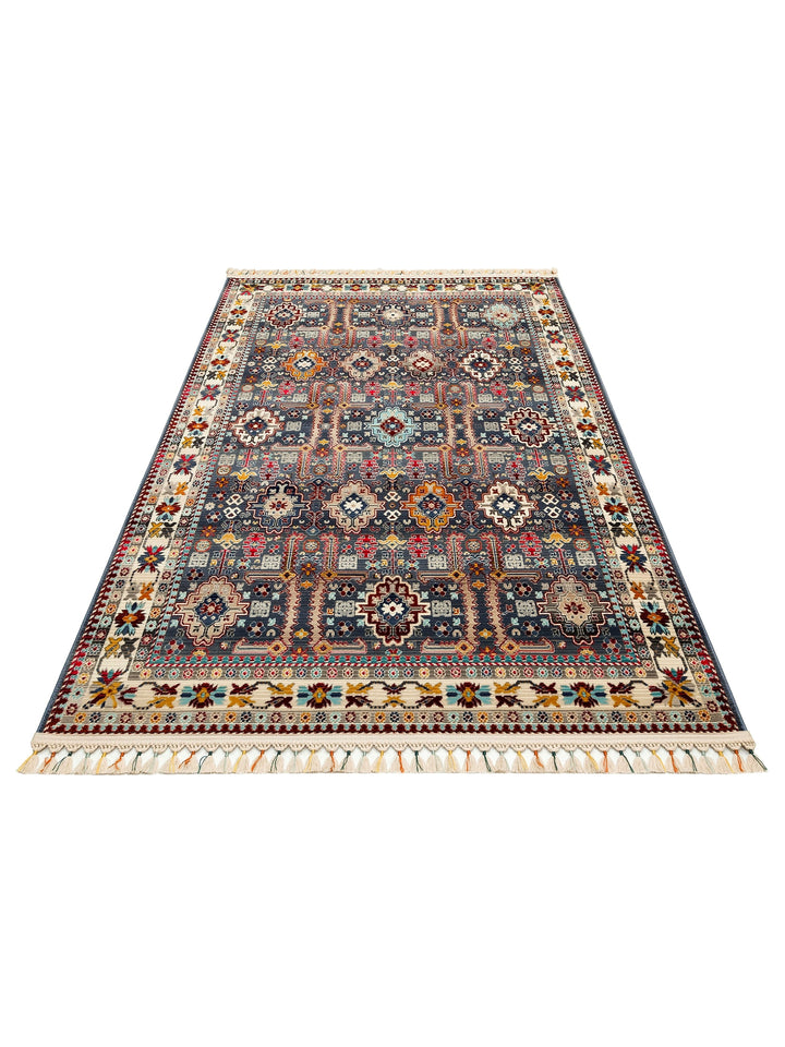 Nil Series Ethnic and Modern Patterned Colorful Fringed Living Room Kitchen Carpet 07 MULTY