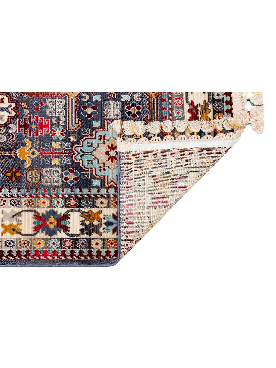 Nil Series Ethnic and Modern Patterned Colorful Fringed Living Room Kitchen Carpet 07 MULTY