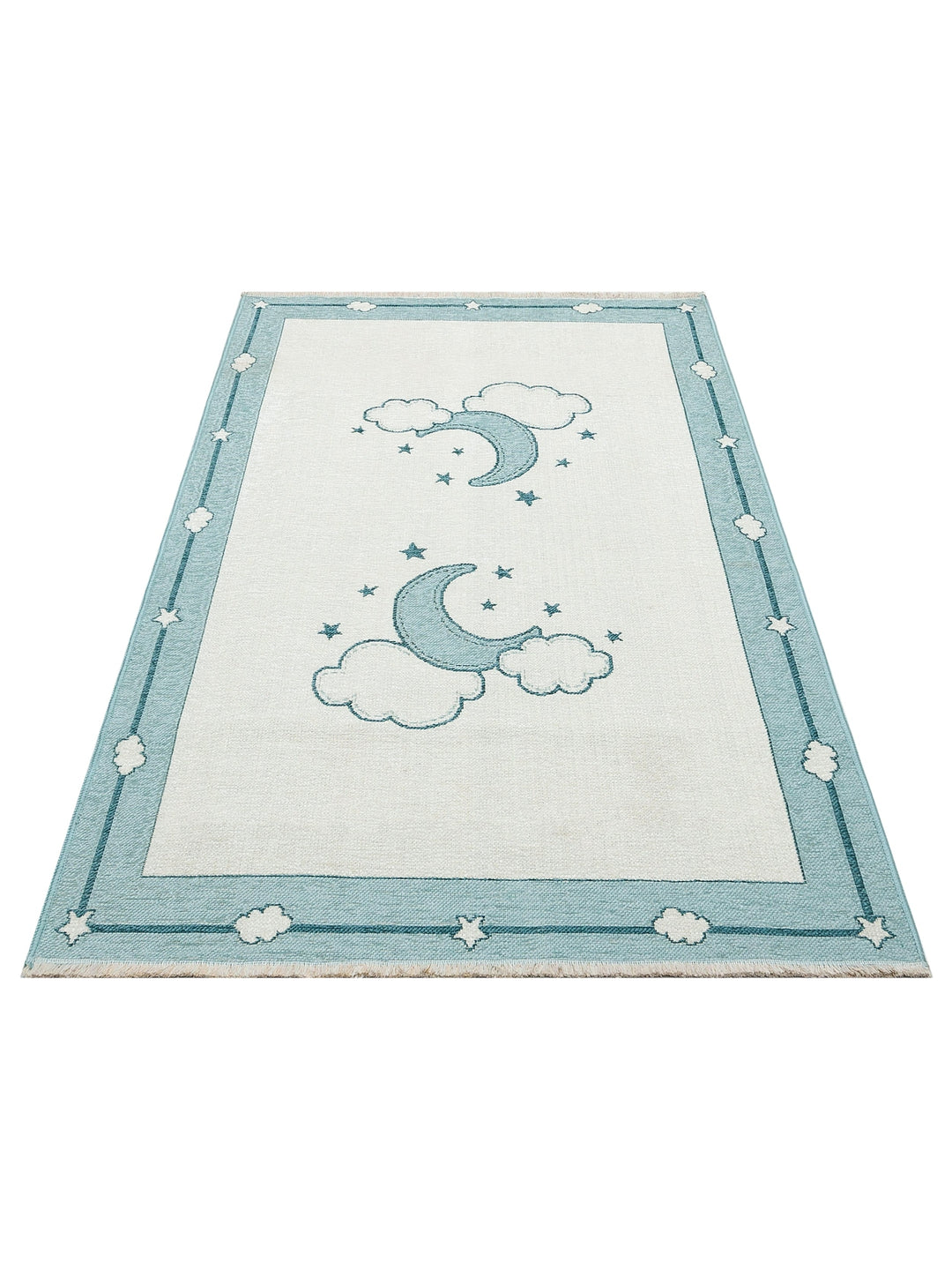 Baby Moon Cotton Washable Double-Sided Soft Textured Thin Children's Baby Room Carpet 01 BLUE