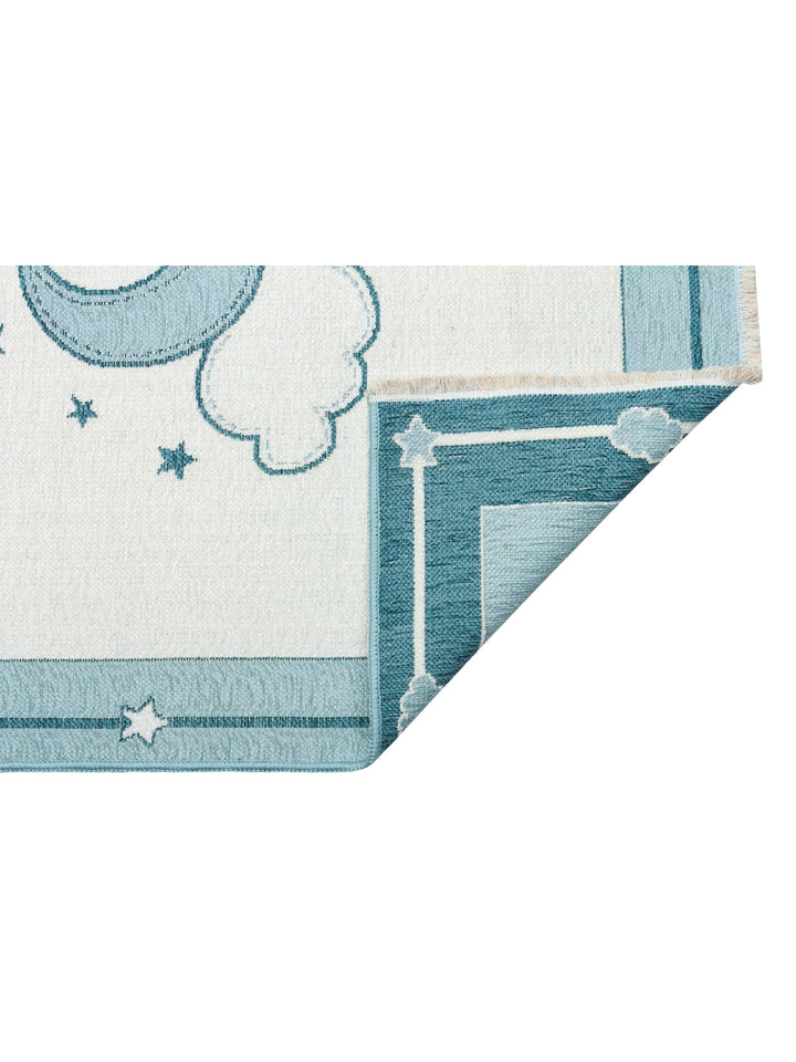 Baby Moon Cotton Washable Double-Sided Soft Textured Thin Children's Baby Room Carpet 01 BLUE