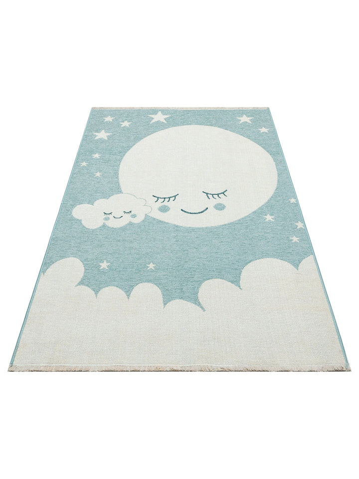 Baby Moon Cotton Washable Double-Sided Soft Textured Thin Children's Baby Room Carpet 02 BLUE