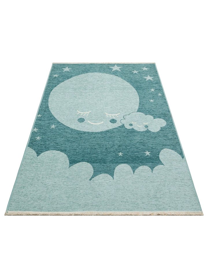 Baby Moon Cotton Washable Double-Sided Soft Textured Thin Children's Baby Room Carpet 02 BLUE